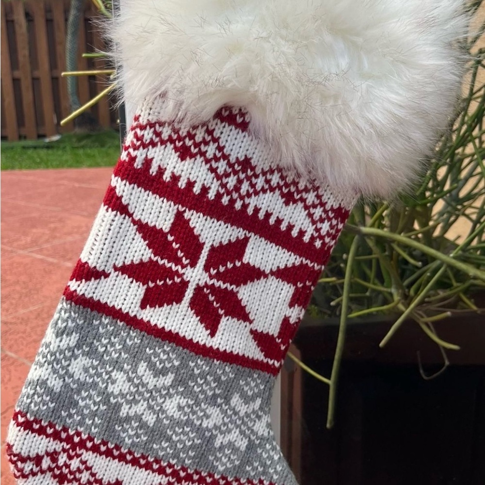 Festive Red and Gray Knit Christmas Stocking by House and Garden